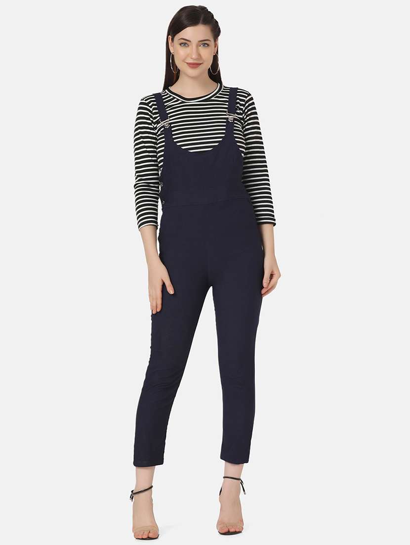 navy blue black striped dungaree jumpsuit