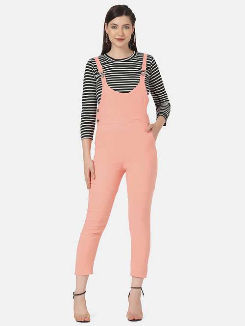 peach black striped dungaree jumpsuit - 18438867 -  Standard Image - 0
