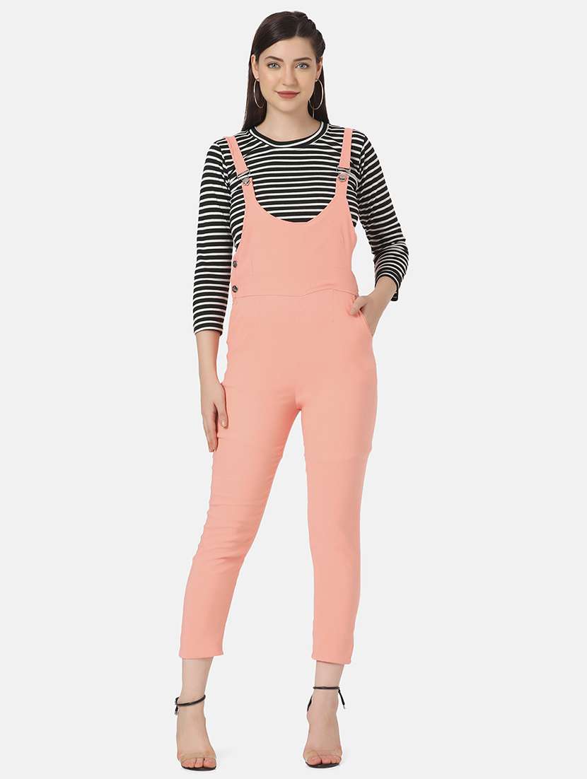 peach black striped dungaree jumpsuit - 18438867 -  Zoom Image - 0