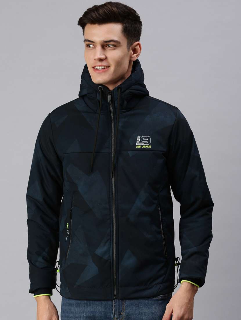 navy blue printed casual jacket