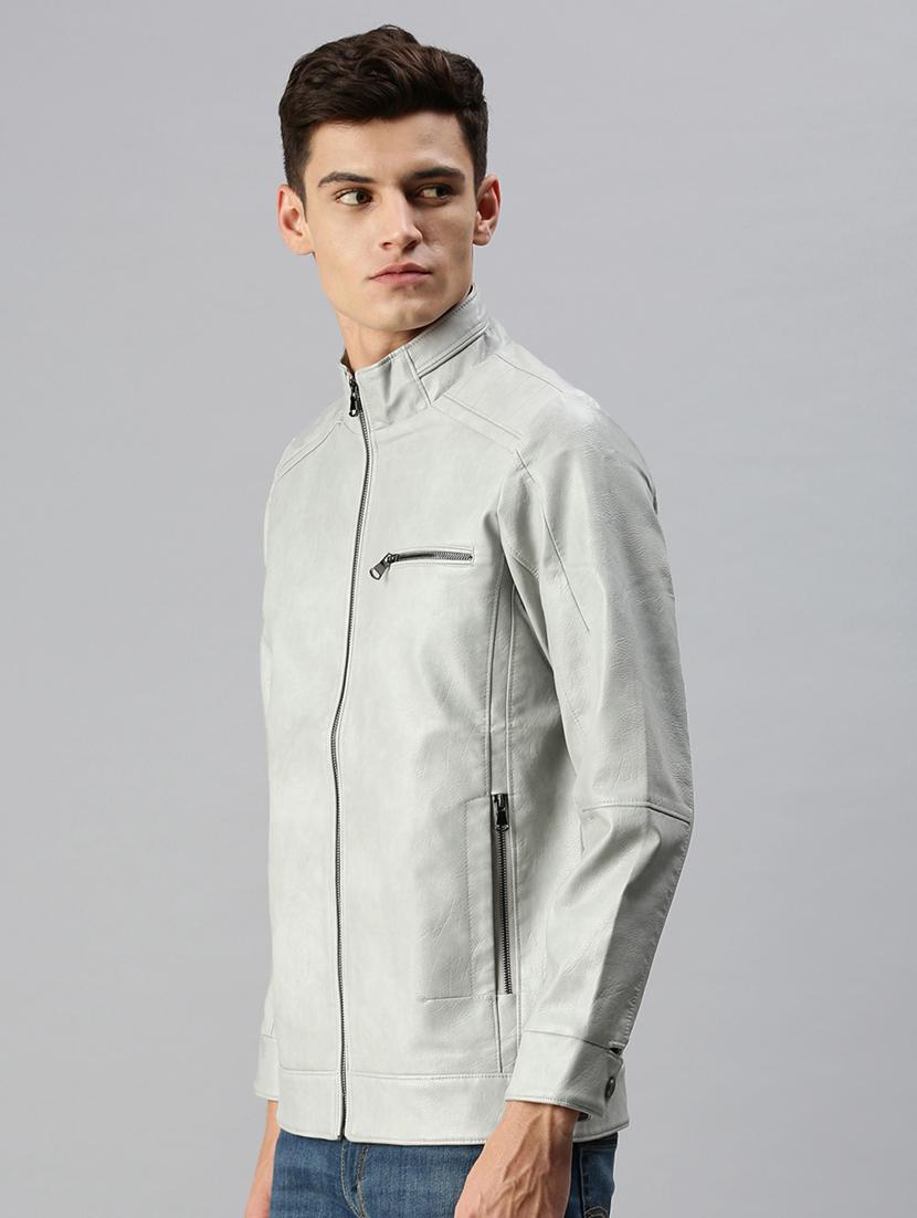 grey leather casual jacket - 18438953 - Standard Image - 1