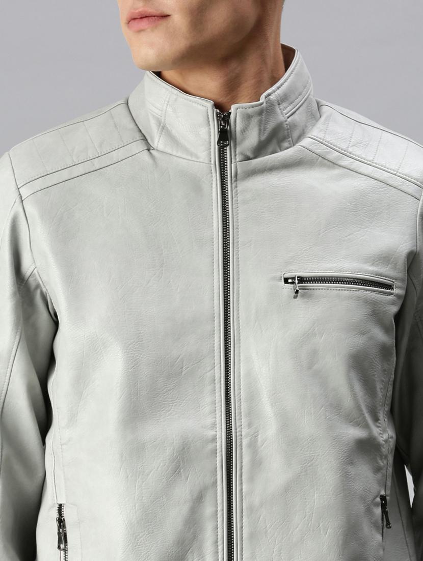 grey leather casual jacket - 18438953 - Standard Image - 4