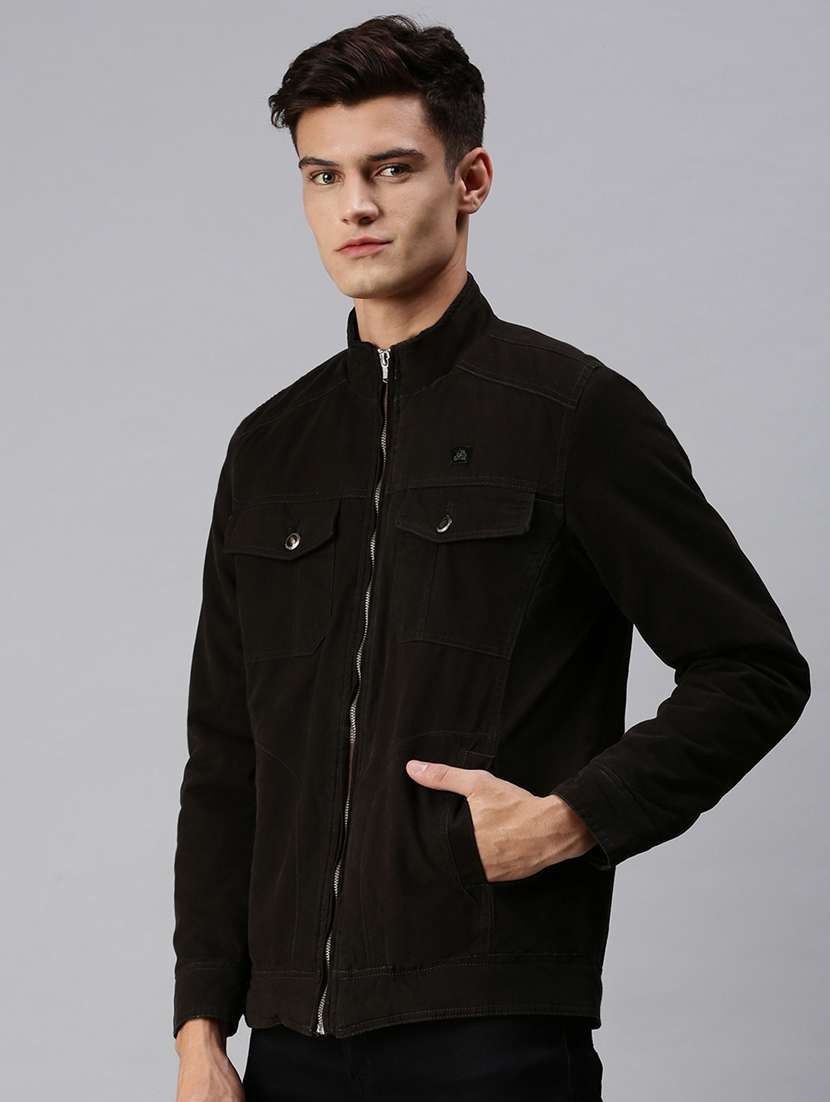 black solid casual jacket - 18438957 - Standard Image - 1