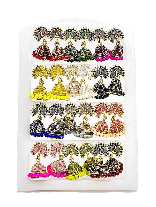 graceful delightful jhumka earrings pack of 12 pairs - 18438984 - Standard Image - 0
