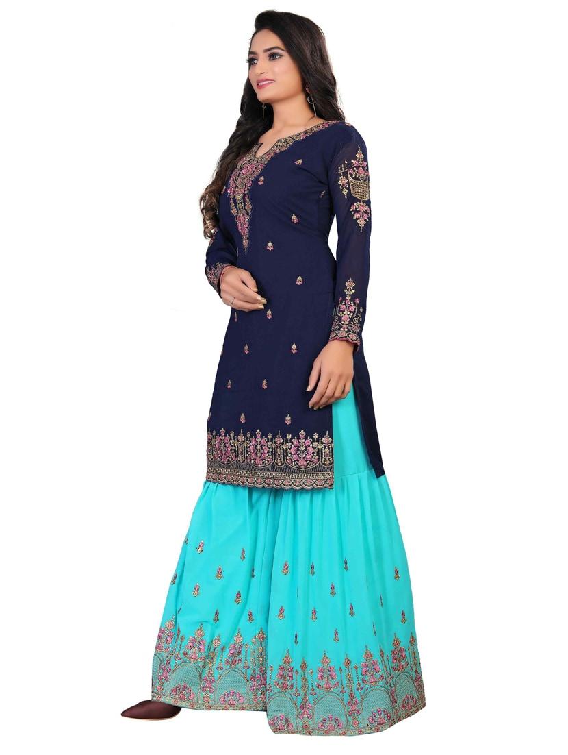 embroidered semi-stitched sharara suit set - 18438998 - Standard Image - 1