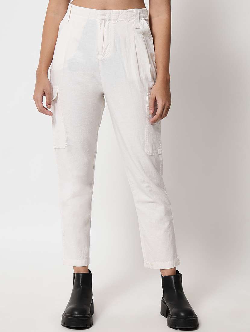 white solid cargos trouser