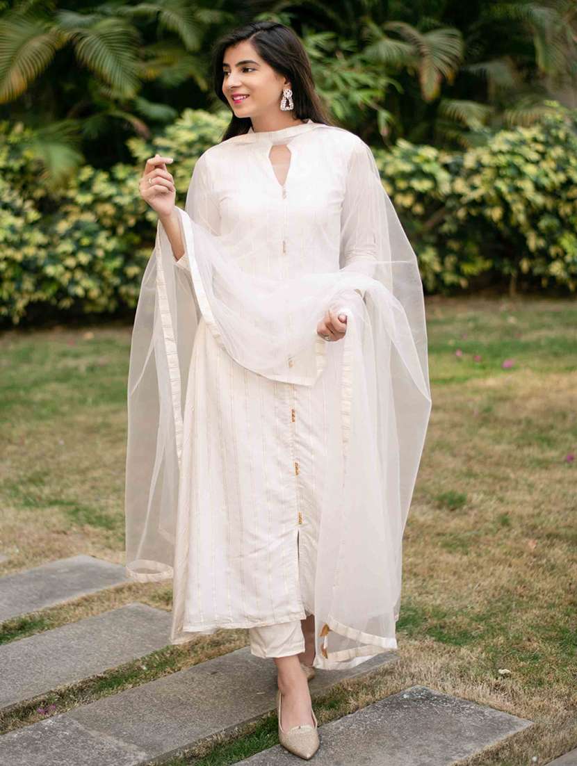 white striped semi-stitched suit set
