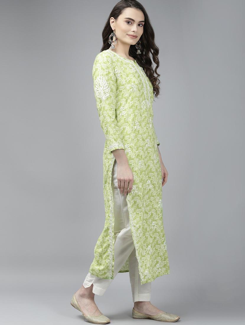  notch neck cotton chikankari straight kurta - 18439715 -  Standard Image - 1
