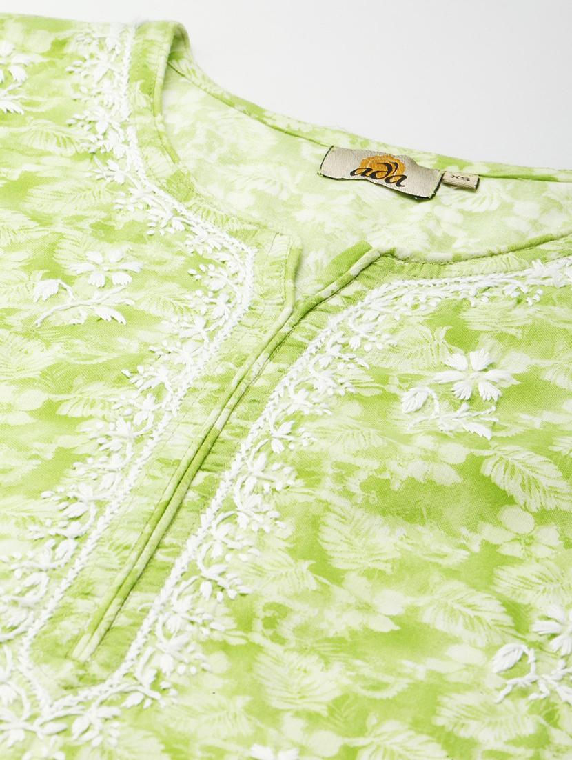 notch neck cotton chikankari straight kurta - 18439715 - Standard Image - 4