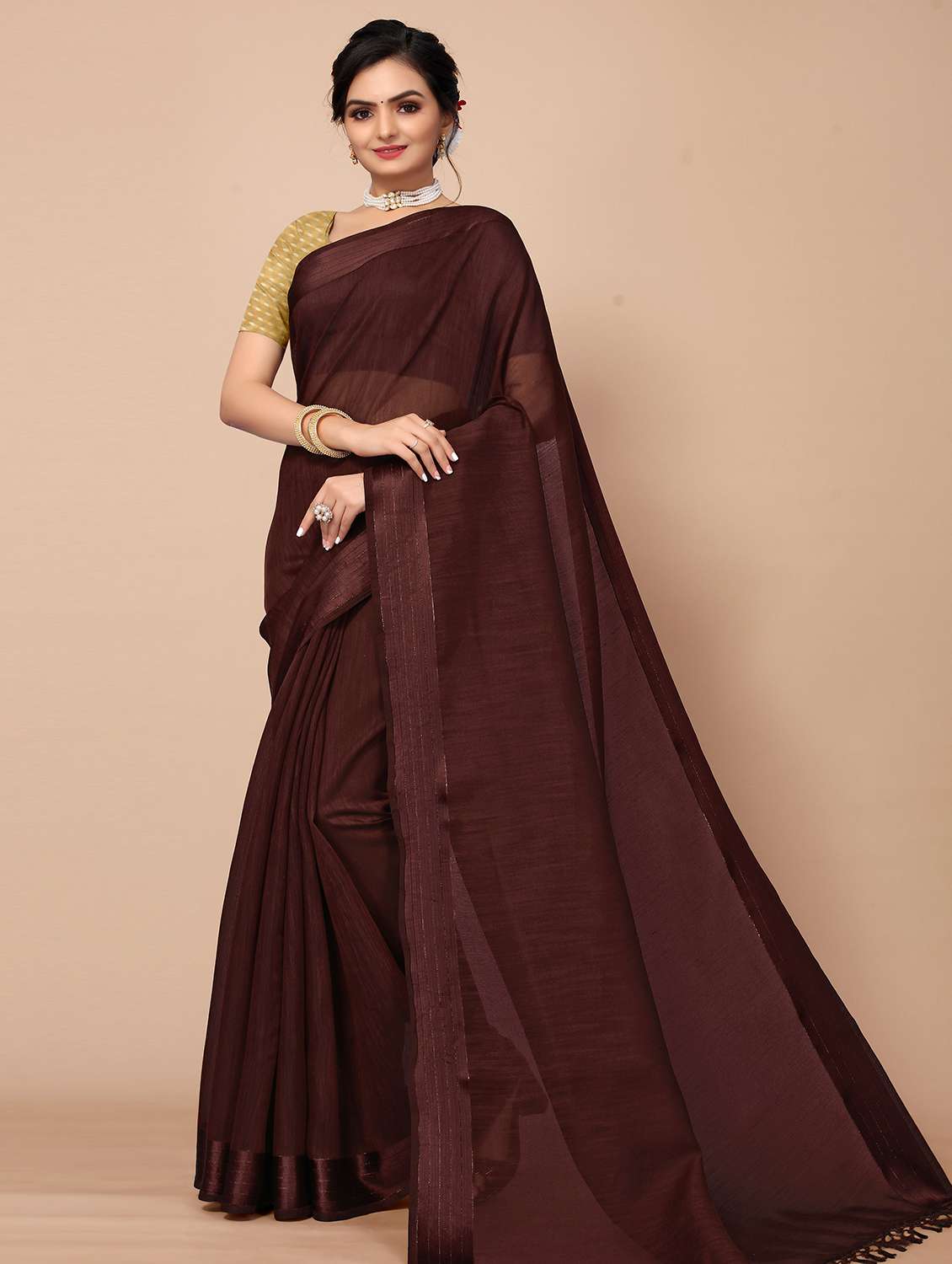 solid bordered saree with blouse