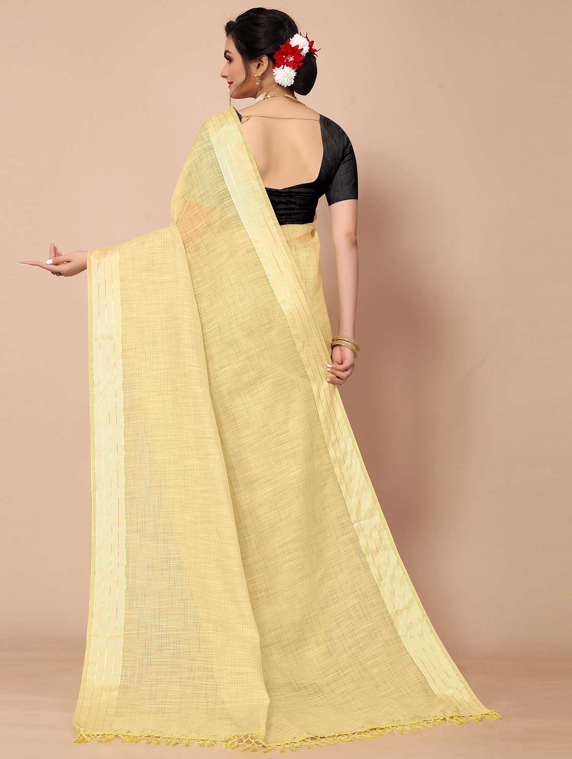 women's bordered yellow colored saree with blouse - 18439730 -  Standard Image - 1