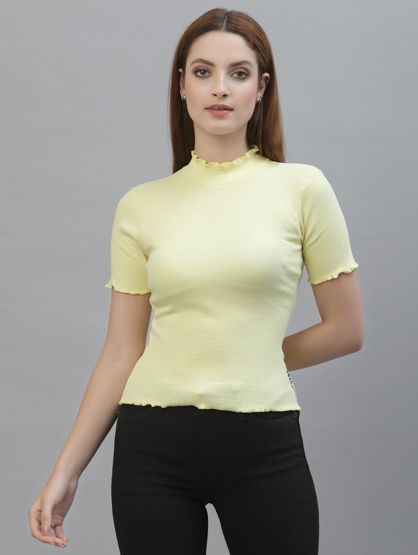 women solid mock neck short sleeves top - 18439842 - Zoom Image - 0