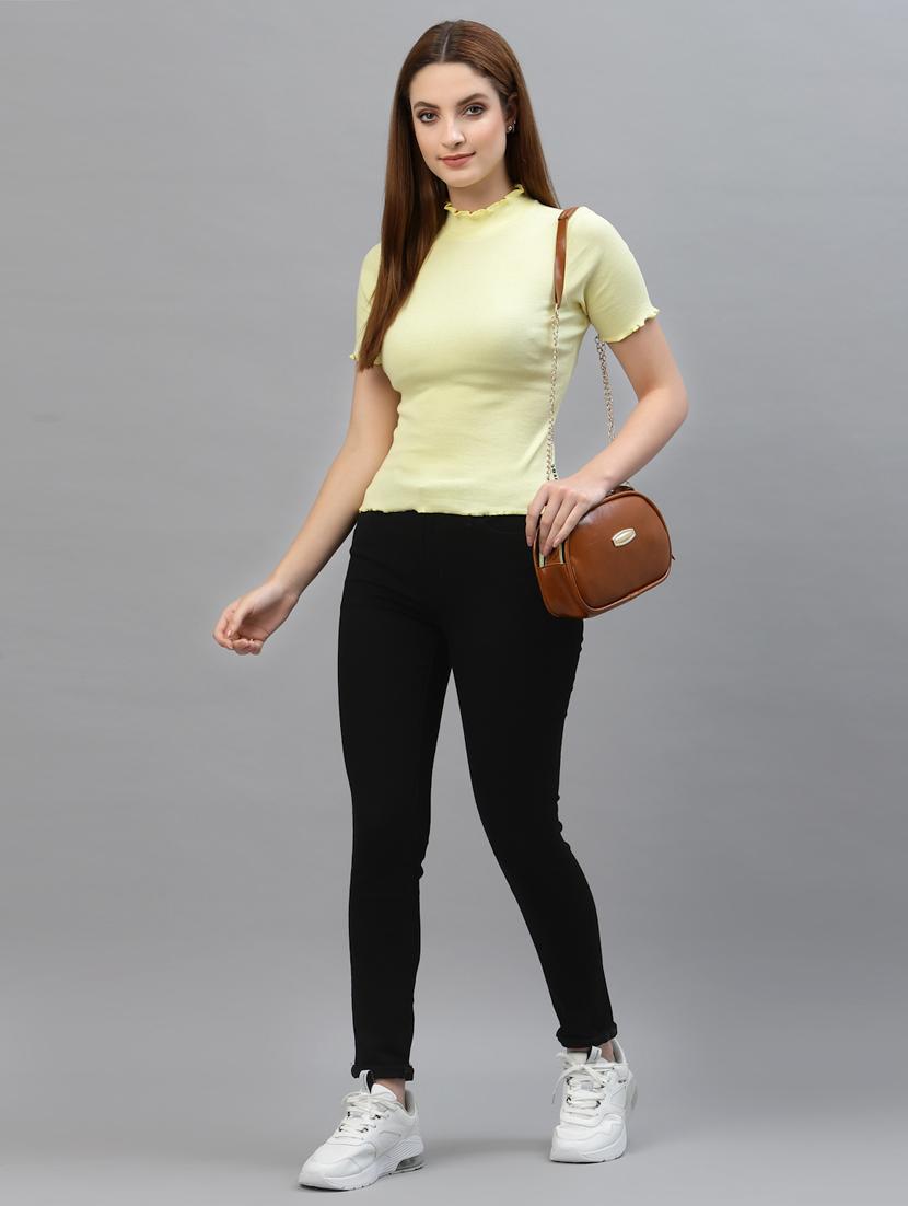 women solid mock neck short sleeves top - 18439842 - Standard Image - 4
