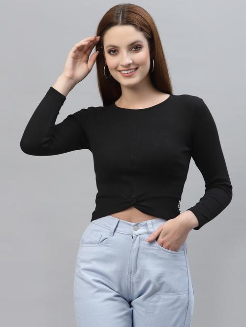 women's crop round neck top - 18439873 - Standard Image - 0