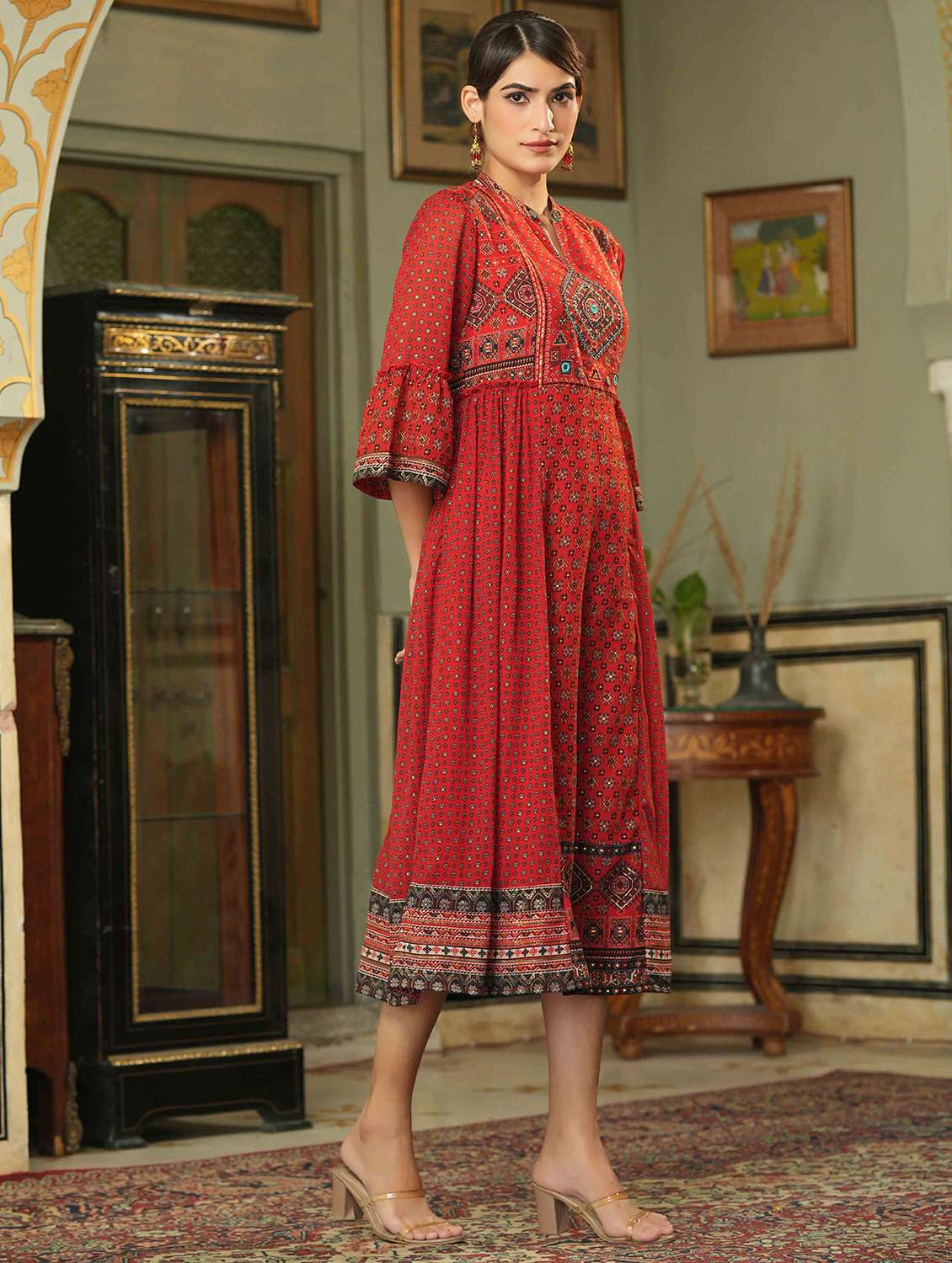 printed flared ethnic dress - 18439883 -  Standard Image - 1
