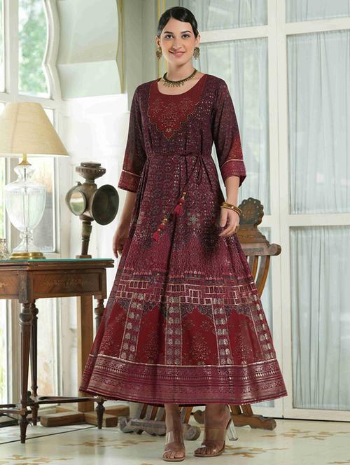 wonen three quater sleeves anarkali kurta - 18439920 - Standard Image - 0