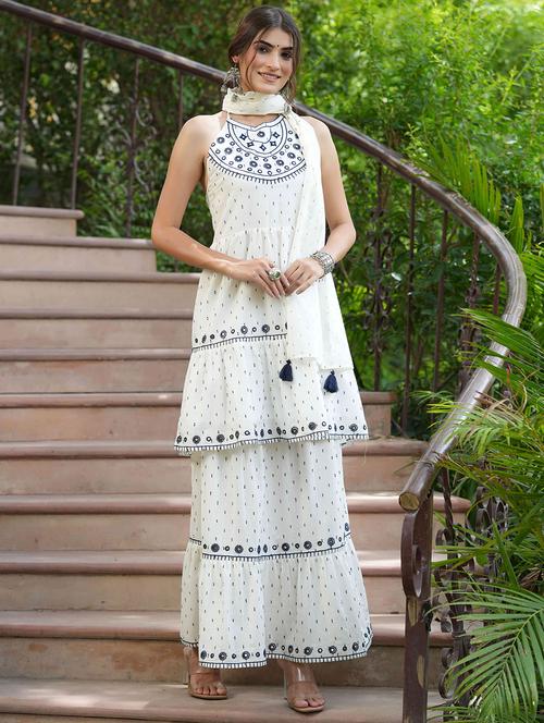 mirror work embroidered skirt top set with dupatta  - 18439955 -  Standard Image - 0
