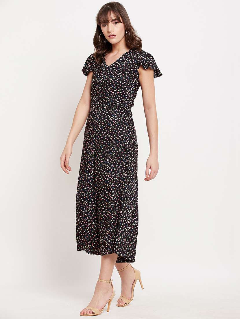 flute sleeved printed 3/4 jumpsuit - 18440091 -  Standard Image - 1