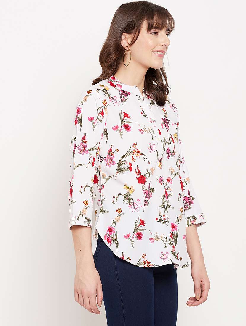 mandarin neck printed printed high-low top - 18440096 -  Standard Image - 1