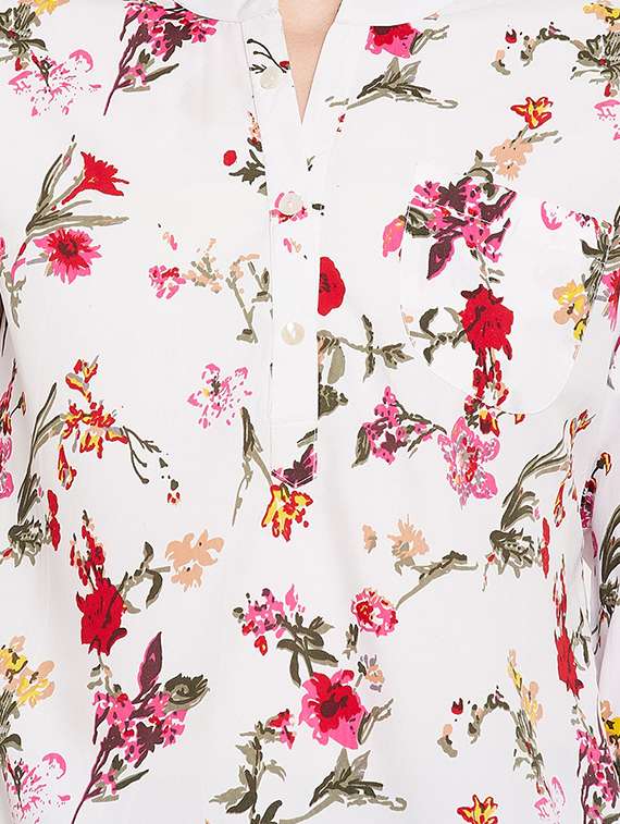 mandarin neck printed printed high-low top - 18440096 -  Standard Image - 4