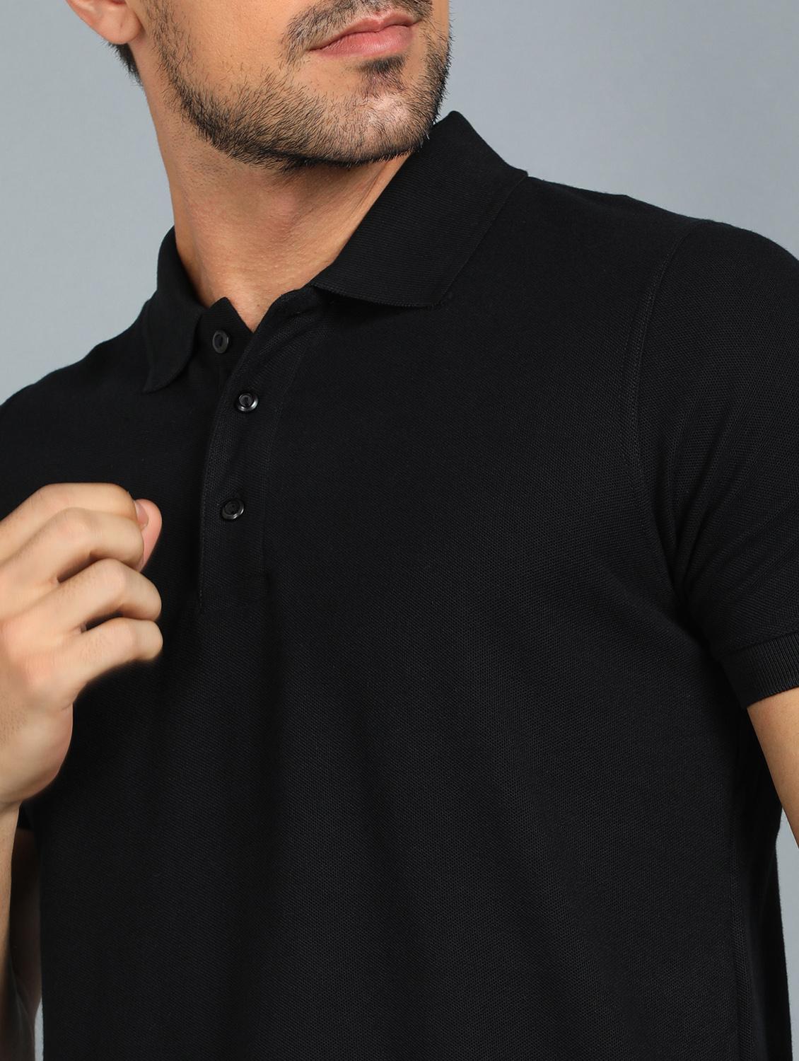 black solid polo t-shirt - 18440316 - Standard Image - 4