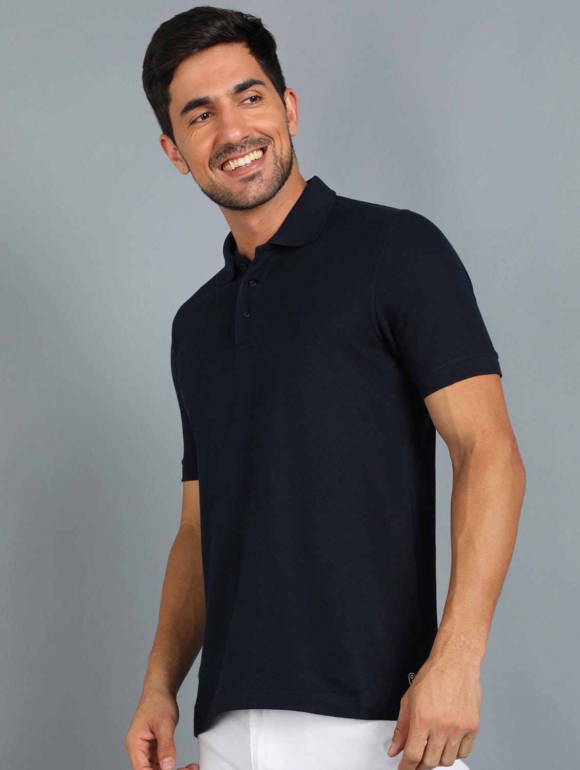 navy blue solid polo t-shirt  - 18440317 -  Standard Image - 1