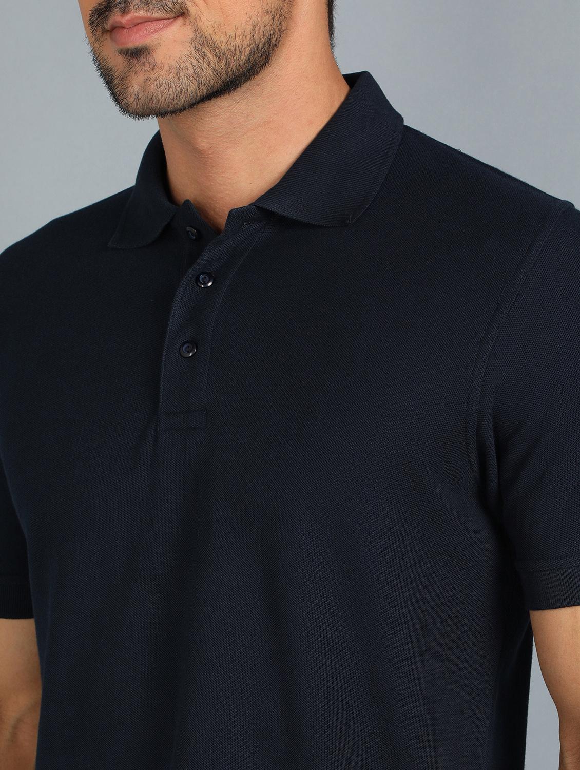 navy blue solid polo t-shirt - 18440317 - Standard Image - 4