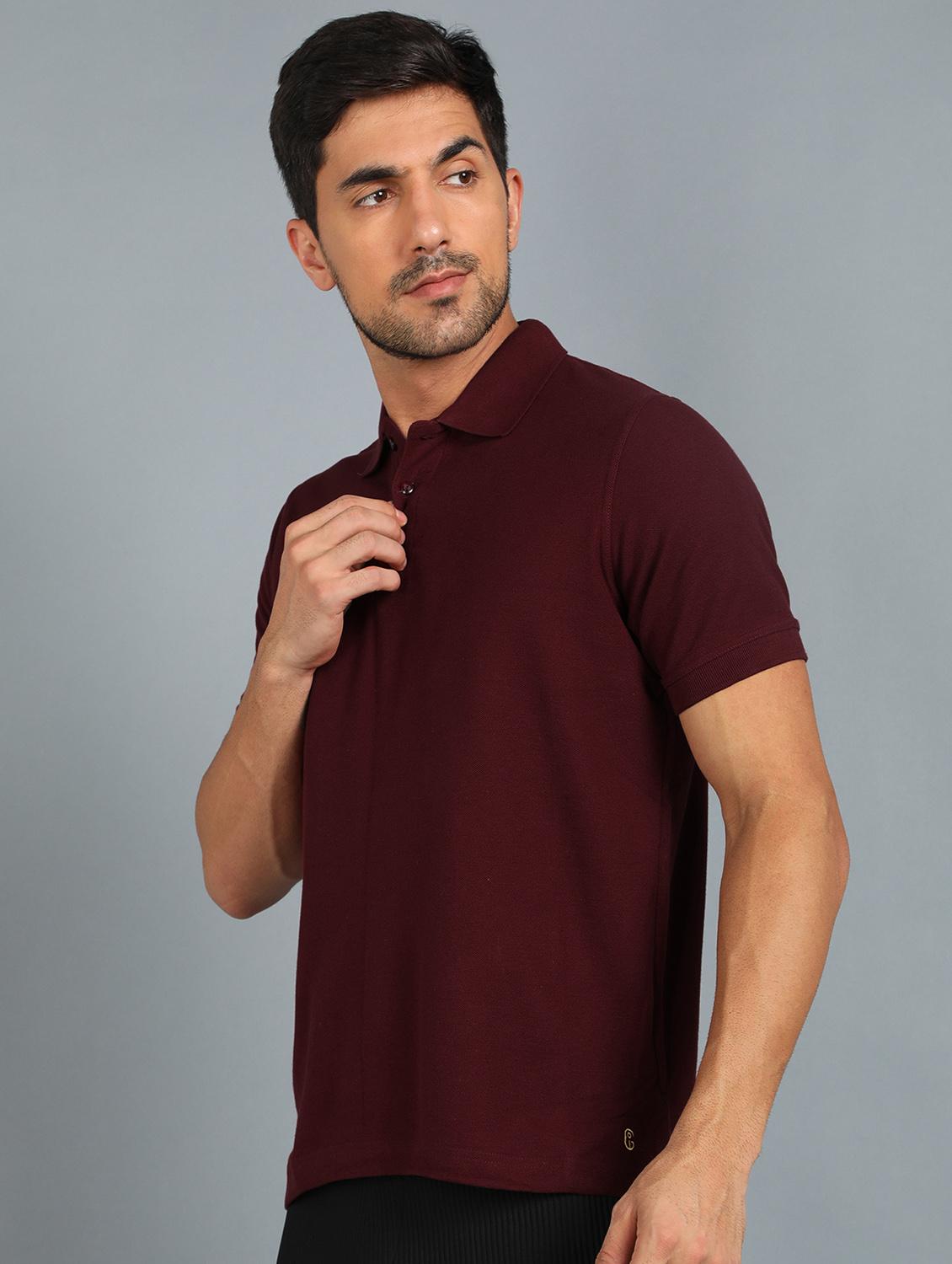maroon solid polo t-shirt  - 18440319 -  Standard Image - 1