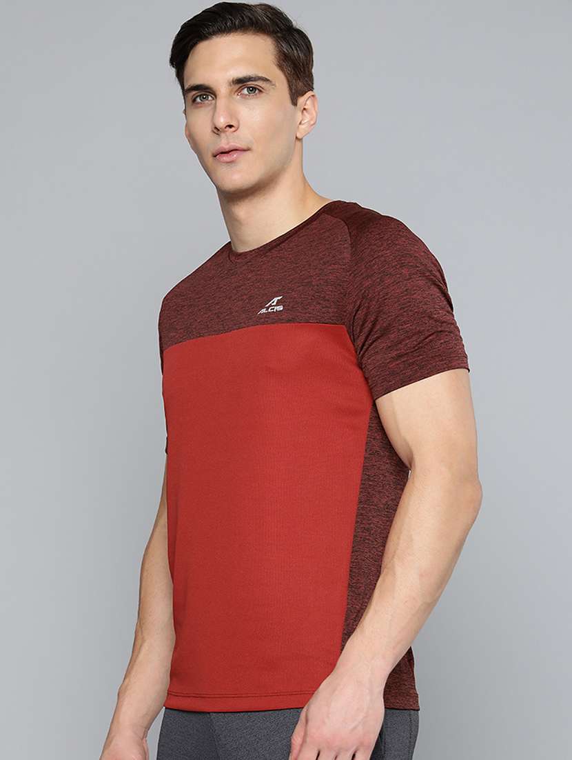 maroon color-blocked t-shirt - 18440432 - Standard Image - 1