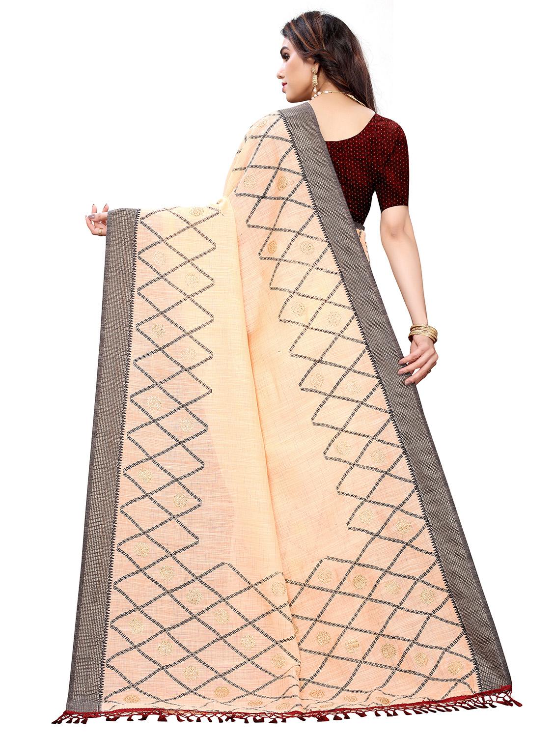 hand block mokaish work printed saree with blouse - 18441624 - Standard Image - 1