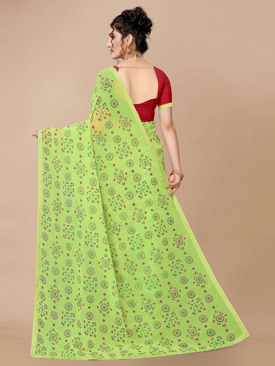 women's printed light green colored saree with blouse - 18441636 -  Standard Image - 1