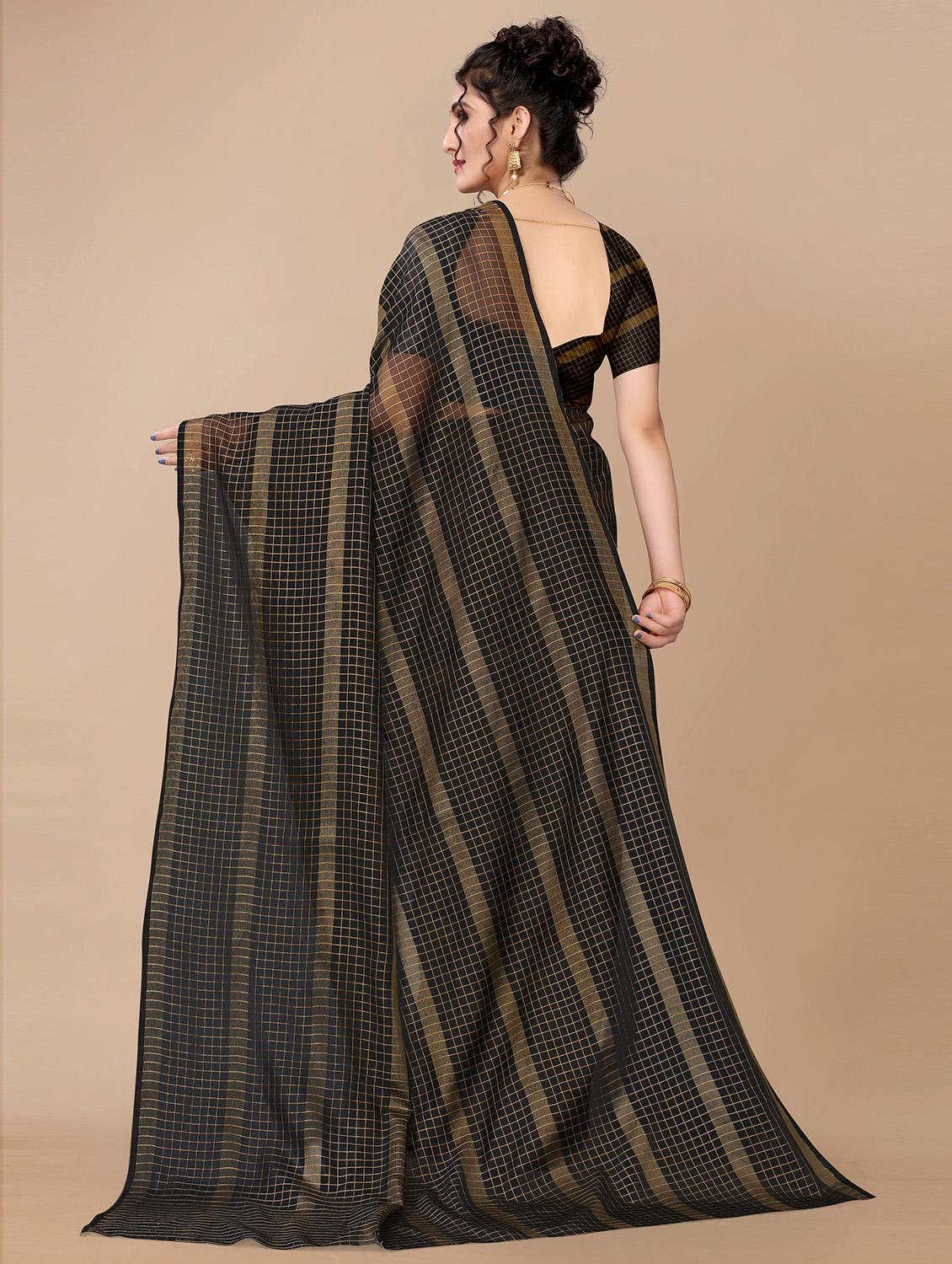 checkered woven saree - 18441639 - Standard Image - 1