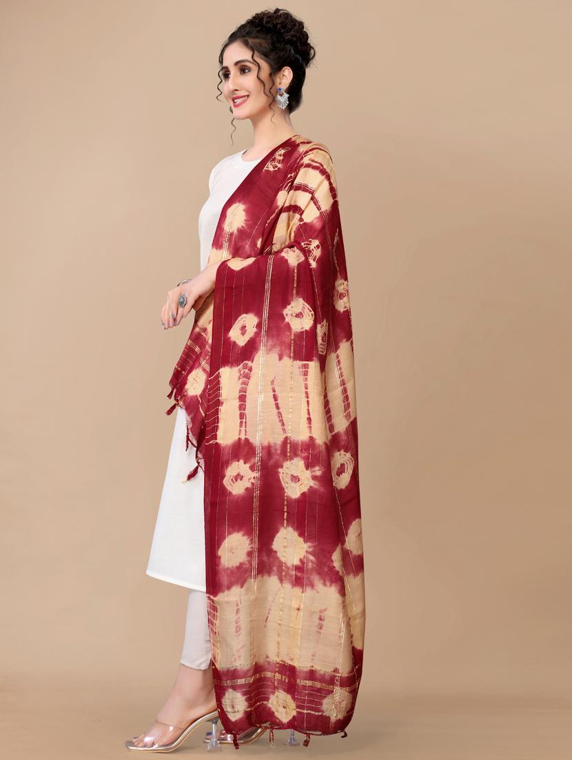 zari work tie & dye dupatta - 18441656 - Standard Image - 1