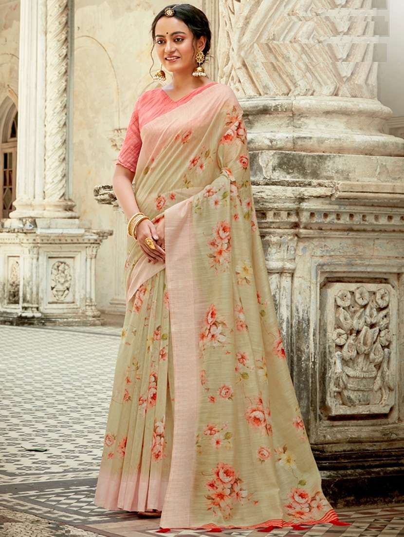 floral printed saree with blouse