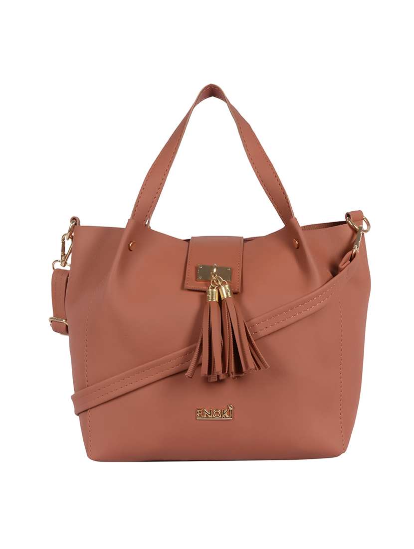 peach solid regular handbag