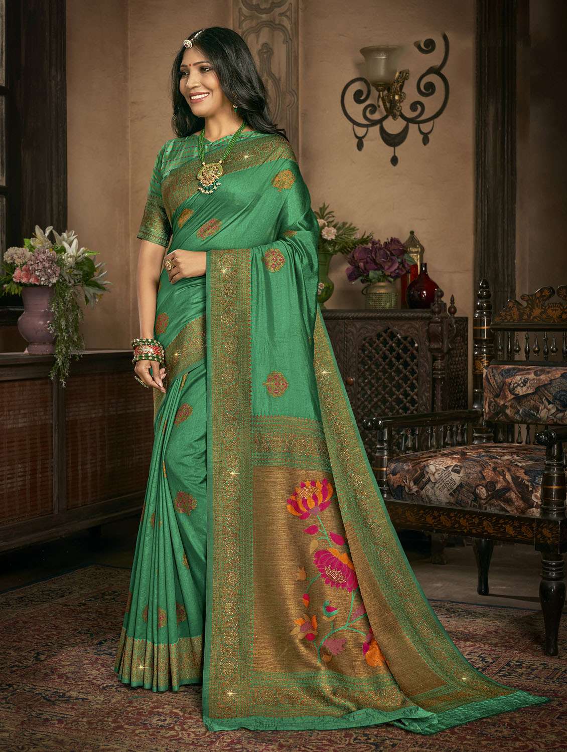 zari work embroidered saree with blouse