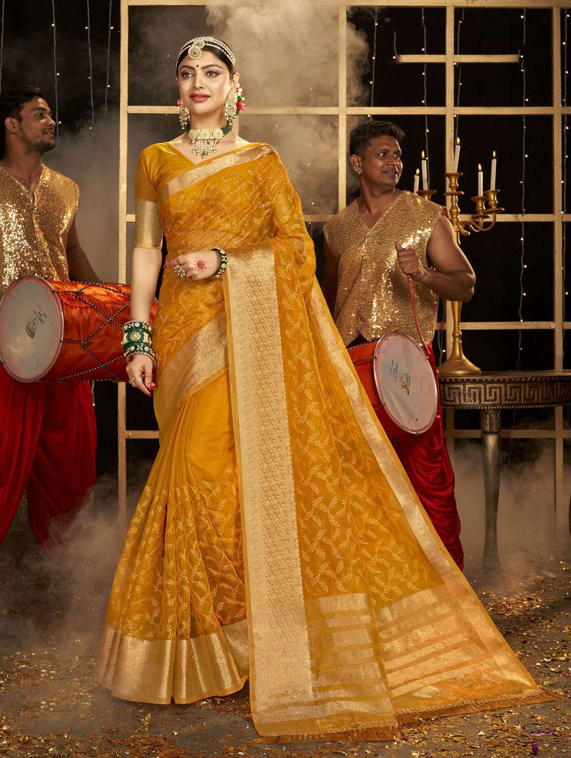 zari work embroidered saree with blouse