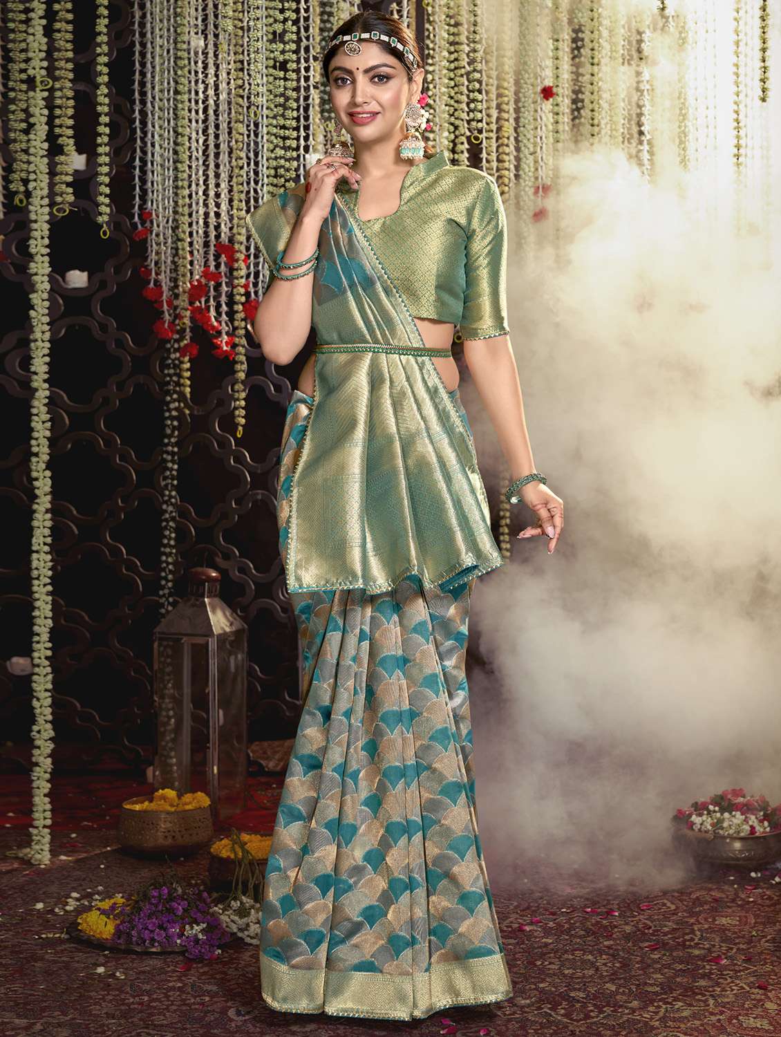 golden zari work tussar saree with blouse