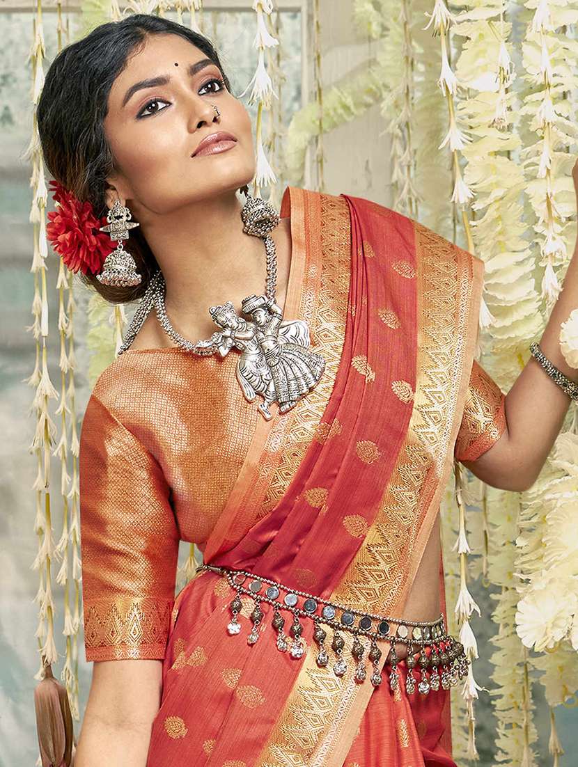golden zari work woven saree with blouse - 18443475 -  Standard Image - 1