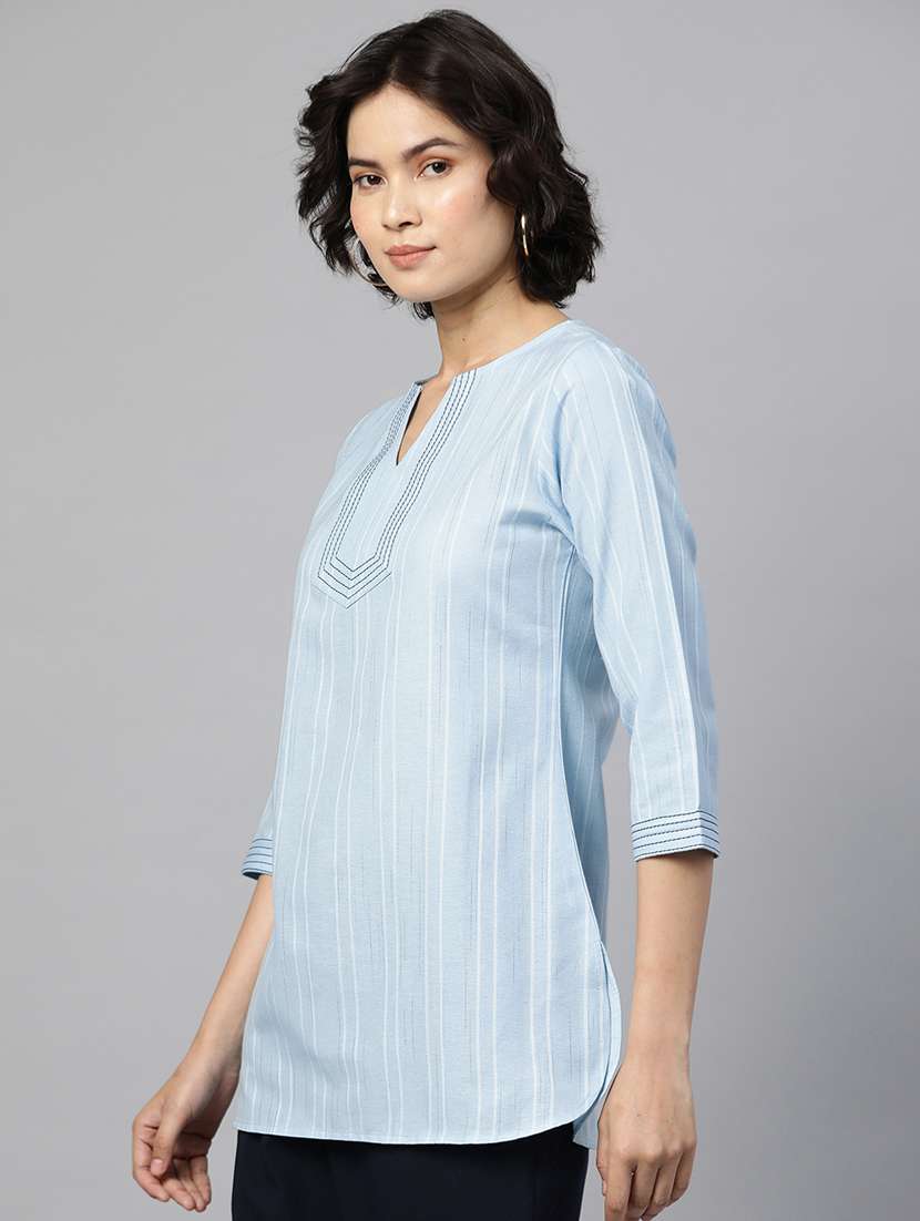 light blue self design regular top - 18443484 -  Standard Image - 1