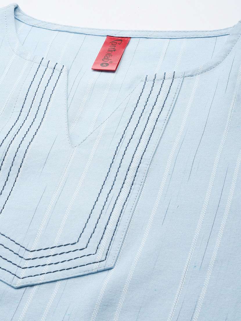 light blue self design regular top - 18443484 -  Standard Image - 4