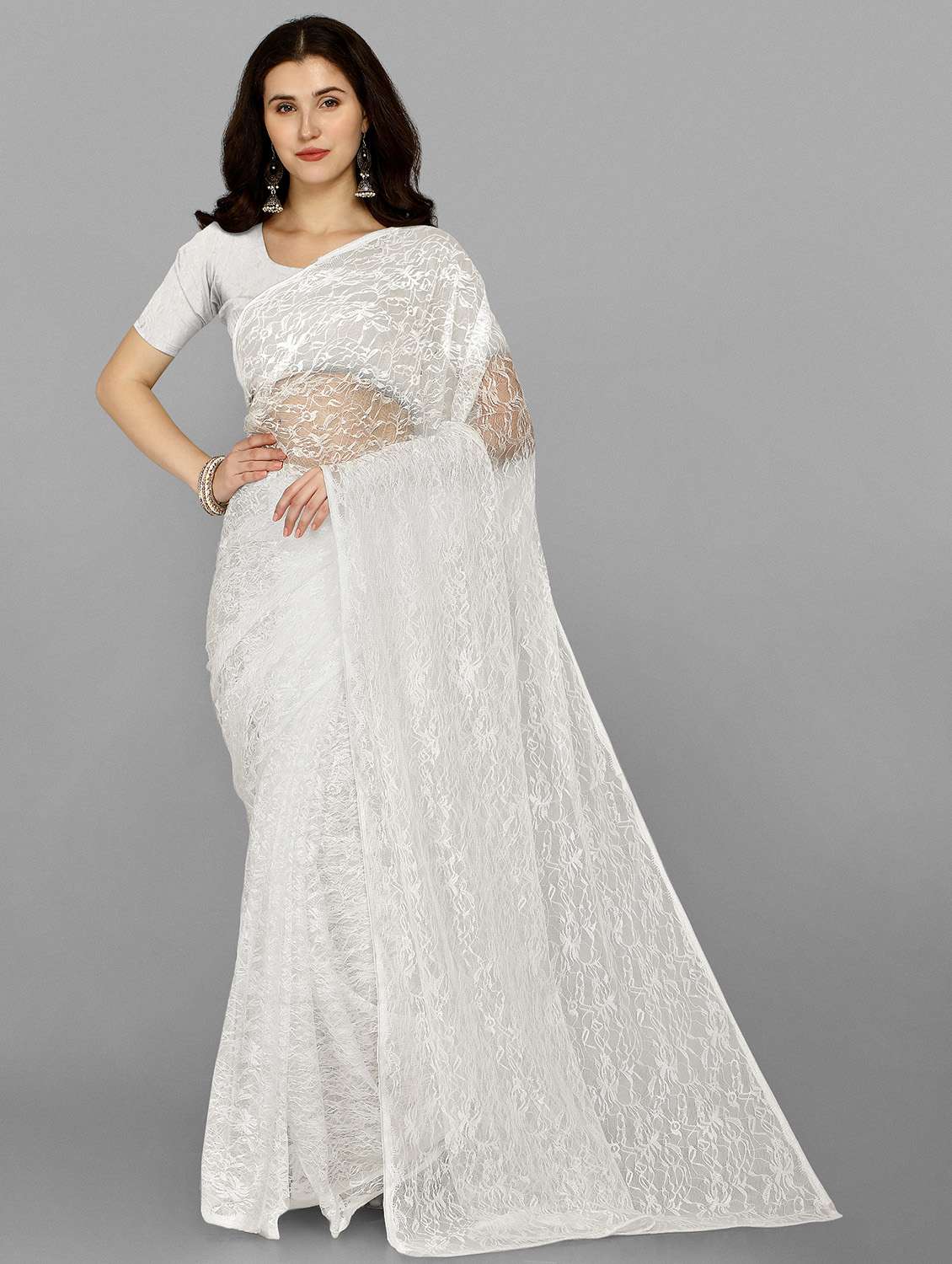 white net embroidered saree