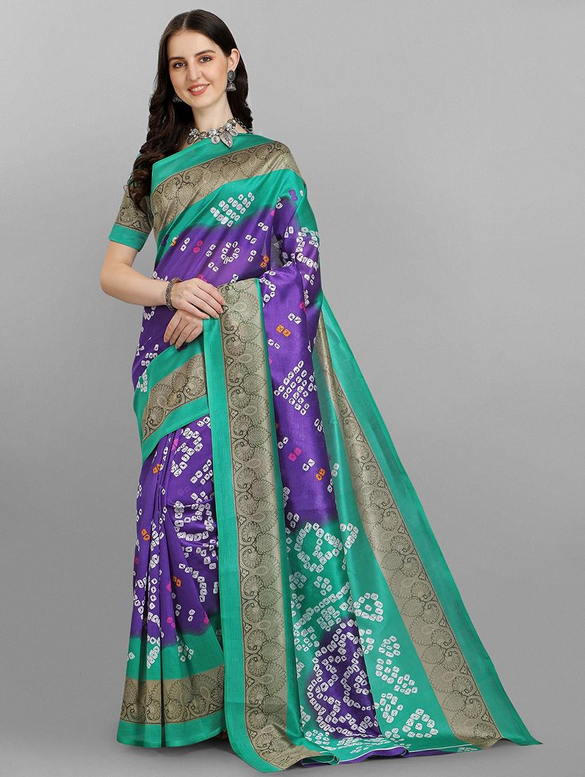 contrast bordered printed saree