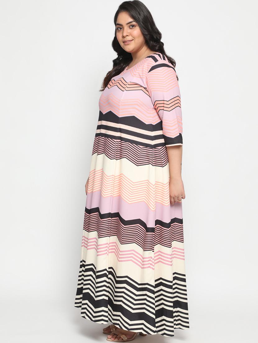 v-neck chevron printed maxi dress - 18443637 -  Standard Image - 1
