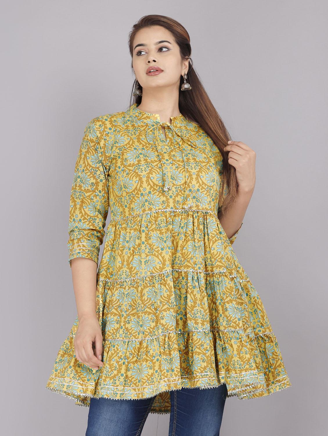 drawstring neck gota work floral kurti - 18443786 -  Zoom Image - 0