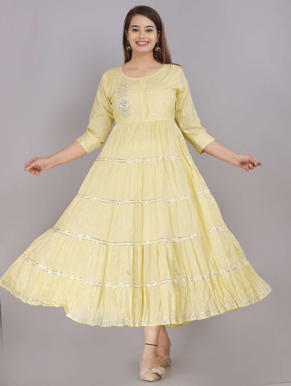 embellished tiered ethnic dress