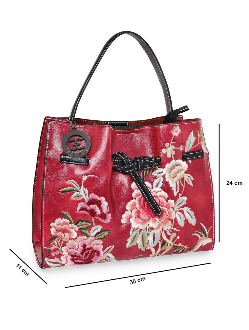 maroon embroidered regular handbag - 18444379 - Standard Image - 4