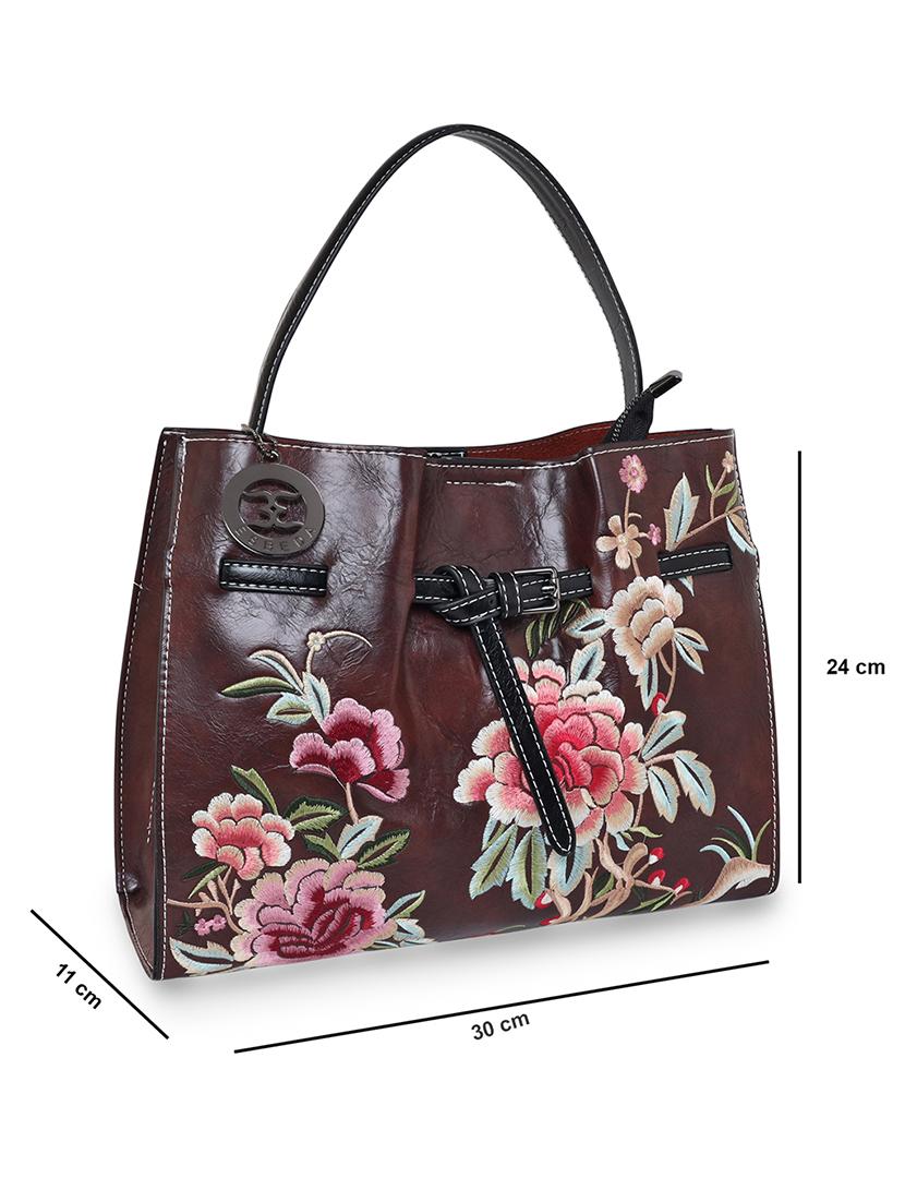 brown embroidered regular handbag - 18444382 - Standard Image - 4