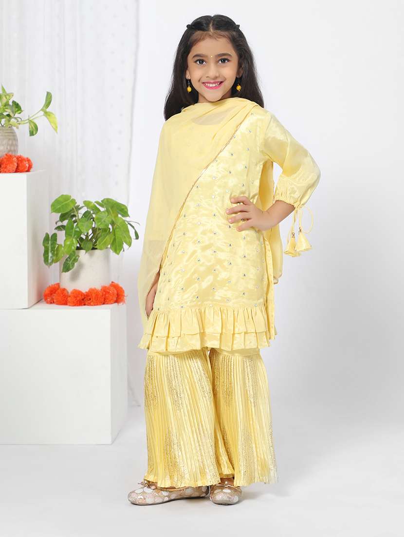 yellow embellished kurta sharara set