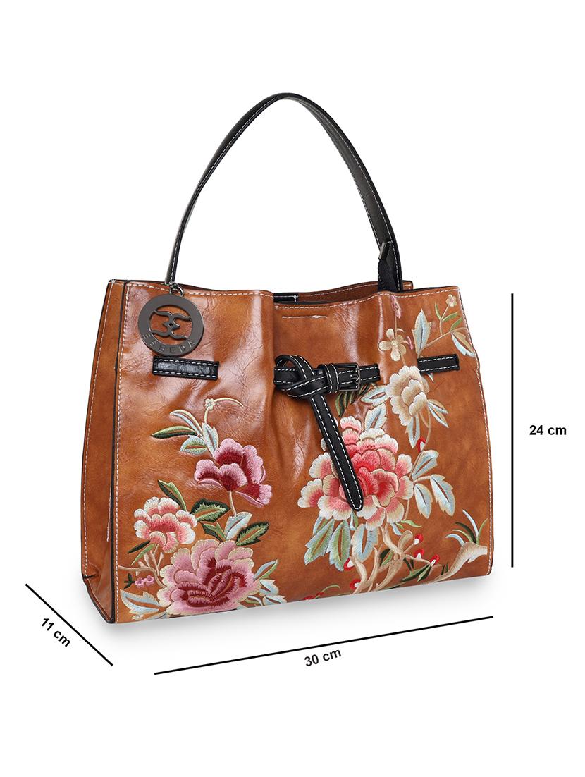 tan embroidered regular handbag - 18444399 - Standard Image - 4